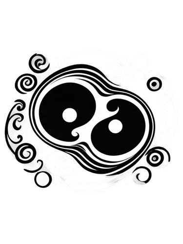 Yin and Yang symbols, interlocking design, black and white swirls, harmonious balance, circular shape, intricate patterns, symmetrical composition, high contrast colors, symbolic representation, spiri