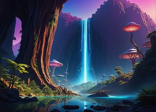 mushroom landscape,futuristic landscape,mushroom island,fantasy landscape,cartoon video game background,alien world,underwater oasis,lagoon,alien planet,oasis,fairy world,fractal environment,3d fantasy,beautiful wallpaper,paisaje,virtual landscape,ecosystems,zion,skylands,paleoenvironment,Conceptual Art,Oil color,Oil Color 02