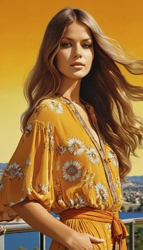 helianthus sunbelievable,yellow jumpsuit,yellow orange,yellow brown,argan,caramel color,yellow background,girl in a long dress,yellow purse,girl on the dune,sprint woman,yellow,savanna,sun,yellow color,golden yellow,yellow sky,golden color,gold-pink earthy colors,mary-gold,Illustration,Retro,Retro 01