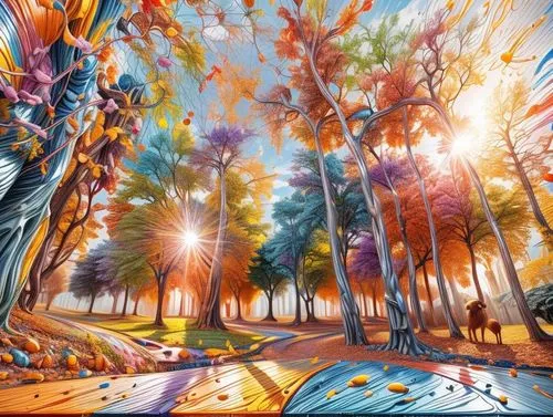 psychedelic art,colorful tree of life,forest of dreams,cartoon forest,tree grove,enchanted forest,psychedelic,neural pathways,panoramical,fairy world,fantasy art,hallucinogenic,fairy forest,deciduous forest,fantasy landscape,art background,lsd,magic tree,wonderland,the trees