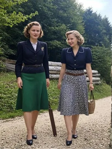 Eva und Gretl Braun, 1940 zu Besuch in Unterhausen bei Reutlingen.,two women walking together while one has a purse,1940 women,retro women,mitford,countrywomen,mennonites,50's style,Photography,Black 