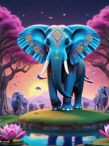 blue elephant,elephunk,circus elephant,mandala elephant,cartoon elephants,hathi,Unique,3D,3D Character