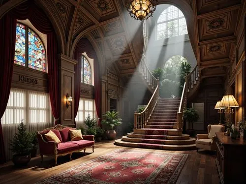 ornate room,victorian room,staircase,outside staircase,old victorian,hallway,stairway,staircases,interior decoration,sitting room,grandeur,entrance hall,royal interior,upstairs,dreamhouse,great room,victorian,interior design,interior decor,interiors