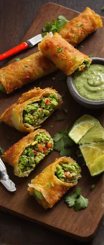 Guacamole Egg Rolls with Spicy Cilantro Ranch Dipping Sauce,paratha roll,spring rolls,north vietnamese spring rolls,neer dosa,spring roll,wraps,lumpia,food photography,durian spring roll,shrimp tortil