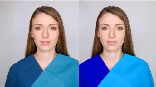 two different pos of the same woman,depigmentation,rhinoplasty,stereograms,multicolor faces,hemifacial,segmentation