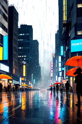 shinjuku,tokyo city,tokyo,world digital painting,rainfall,rainy,akiba,ukrainy,blue rain,heavy rain,rainstorm,rain bar,raindops,rains,downpour,rain,kamurocho,walking in the rain,mongkok,umbrellas,Illustration,Realistic Fantasy,Realistic Fantasy 12