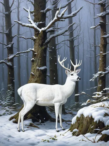 white fallow deer,winter deer,european deer,pere davids deer,fallow deer,deer illustration,male deer,white-tailed deer,christmas deer,whitetail,manchurian stag,cervus elaphus,stag,caribou,barren ground caribou,fallow deer group,snow hare,deer,elk,red deer,Art,Classical Oil Painting,Classical Oil Painting 31