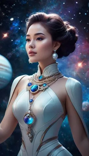 Glamour woman portrait, sophisticated styling, pearl jewelry, elegant pose, luxurious setting, portrait photography,an artistic rendering of a woman in a white dress,inanna,raelian,afrofuturism,astron