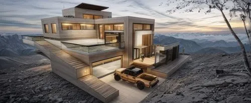 The house should be situated in the midst of mountains, and there should be trees and wild animals like horses,house in mountains,house in the mountains,cubic house,mountain hut,the cabin in the mount