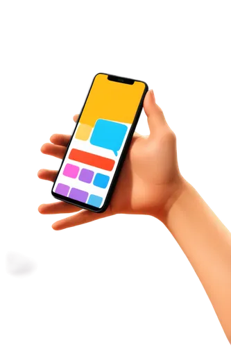 Hand holding smartphone, thank you screen display, colorful icons, glossy screen reflection, fingers gently pressing screen, casual clothing, relaxed posture, soft focus background, shallow depth of f