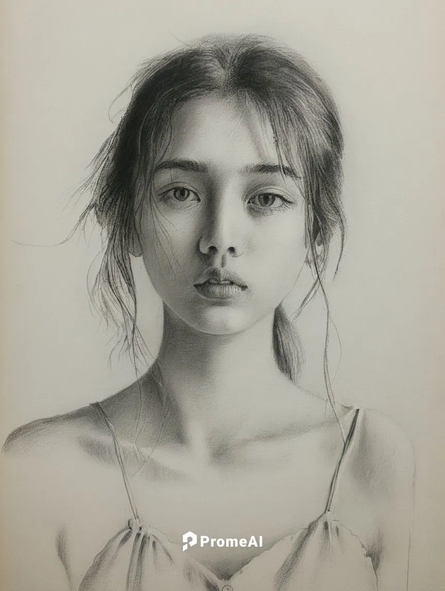 a drawing of a woman in grey,girl portrait,girl drawing,graphite,portrait of a girl,pencil and paper,pencil drawing,Illustration,Black and White,Black and White 35