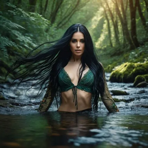 green water,green waterfall,rusalka,the enchantress,siren,water nymph,green mermaid scale,wild water,water wild,celtic queen,green trees with water,elven,merfolk,stream,kim,maori,mountain stream,the blonde in the river,aquatic herb,submerged,Photography,General,Fantasy