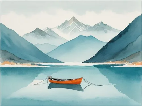 watercolor background,boat landscape,watercolor,watercolor blue,glacial lake,water color,watercolor painting,perleberg,watercolor sketch,gokyo ri,fjord,watercolour,canoes,mountain lake,frafjord,watercolors,watercolours,tianchi,himalayan,watercolorist,Illustration,Japanese style,Japanese Style 08