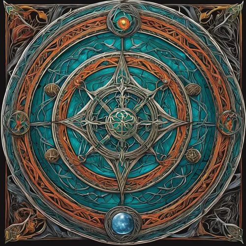 dharma wheel,wind rose,zodiac,mandala framework,compass rose,compass,metatron's cube,mandala,art nouveau frame,pentacle,sacred geometry,dartboard,planisphere,harmonia macrocosmica,glass signs of the zodiac,ship's wheel,the center of symmetry,argus,armillary sphere,circular star shield,Illustration,Realistic Fantasy,Realistic Fantasy 41