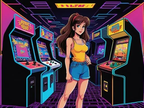 arcade game,arcade,arcade games,retro girl,80s,video game arcade cabinet,arcades,retro,retro woman,pinball,retro women,retro background,atari,retro styled,sega genesis,sega mega drive,nes,neo geo,nostalgic,game illustration,Unique,Pixel,Pixel 04