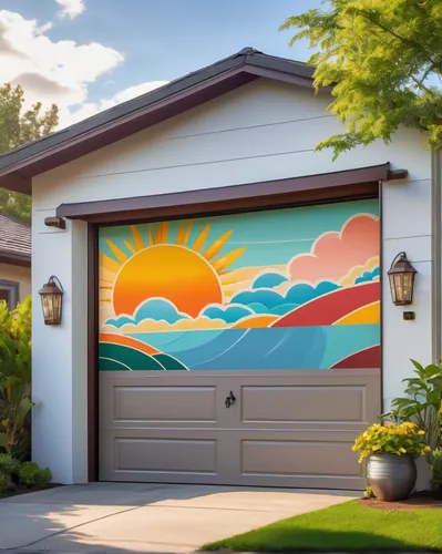 garage door,garage door opener,home landscape,roller shutter,house painting,houses clipart,exterior decoration,slide canvas,flat panel display,garage,home door,stucco frame,sunburst background,sliding door,projection screen,driveway,smart home,decorative art,door trim,garden door,Illustration,Japanese style,Japanese Style 15