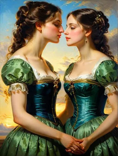 Paint a convincing and much brighter double portrait in the style of Franz Xaver Winterhalter. You should be able to recognize that the two people are seriously and deeply in love with each other. One