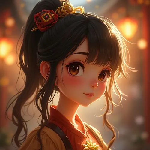 girl, taiwan,a girl with long dark hair wearing an asian outfit with a flower in her hair,yukiko,qianwen,megu,jurata,aihua,kururi