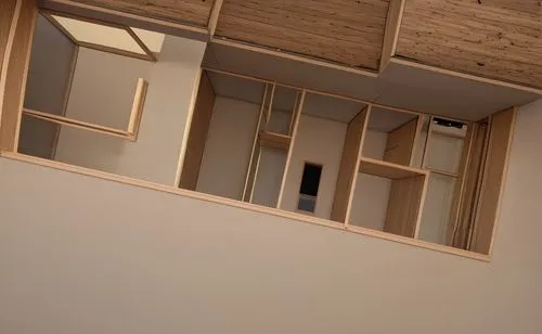 box ceiling,wooden shelf,room divider,slat window,wooden windows,storage cabinet,walk-in closet,shelves,folding roof,shelving,wooden beams,sky apartment,wooden mockup,window frames,cabinetry,under-cab