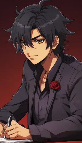 vanitas,dark suit,attorney,business man,rose png,ren,butler,yukio,sits on away,coloring,paperwork,red robin,businessman,detective,business card,investigator,edit icon,on a red background,scholar,black crow,Illustration,Japanese style,Japanese Style 12