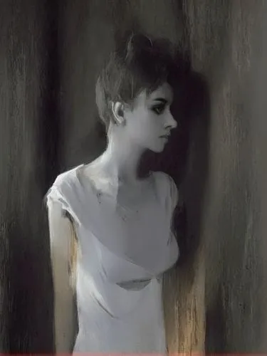 at random,a woman in white is looking into a door,helnwein,musidora,harmlessness,marla,khnopff,autochrome