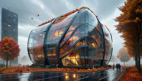 futuristic architecture,quarantine bubble,glass building,cubic house,futuristic art museum,cube house,futuristic landscape,mirror house,modern architecture,greenhouse cover,autumn camper,world digital painting,frame house,glass facade,autumn theme,crooked house,greenhouse,arhitecture,apiarium,solar cell base,Photography,General,Sci-Fi