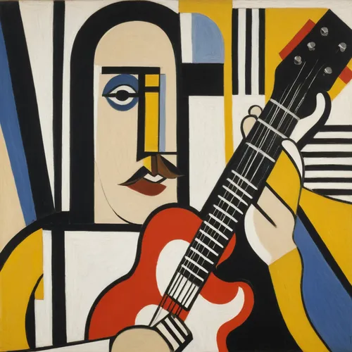 roy lichtenstein,art deco woman,jazz guitarist,guitar player,blues and jazz singer,woman playing,classical guitar,acoustic-electric guitar,art deco,the guitar,musician,itinerant musician,guitar,guitarist,mondrian,girl-in-pop-art,cubism,painted guitar,concert guitar,man with saxophone,Art,Artistic Painting,Artistic Painting 39