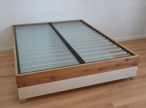 a bed frame with glass and wood slats,coffeetable,coffee table,hemnes,baby bed,folding table,caja,drawer,wooden mockup,waterbed,a drawer,wooden top,mobilier,vegetable crate,display case,baby changing 