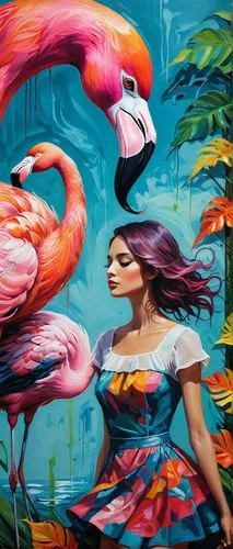 flamingos,flamingo,two flamingo,flamingo couple,pink flamingo,flamingoes,cuba flamingos,pink flamingos,colorful birds,tropical birds,color feathers,flamingo pattern,graffiti art,girl with a dolphin,bird painting,tropical bird,birds of the sea,meticulous painting,flamenco,streetart,Conceptual Art,Fantasy,Fantasy 03