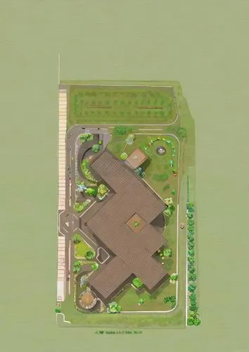 THE BUILDING IS AT THE CENTER OF THE SITE. THE COLOR OF THE BUILDING IS SAND COLOUR. WITH A LITTLE SQUARE CUT OUT IN THE MIDDLE, WHICH IS OPEN TO SKY COURTYARD. THE REST OF THE SITE HAS GREEN SPACES. 