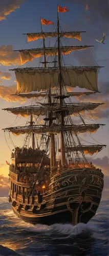 galleon ship,full-rigged ship,sea sailing ship,sail ship,tallship,galleon,manila galleon,barquentine,sailing ship,tall ship,caravel,three masted sailing ship,steam frigate,east indiaman,baltimore clipper,training ship,sloop-of-war,victory ship,windjammer,pirate ship,Illustration,American Style,American Style 02