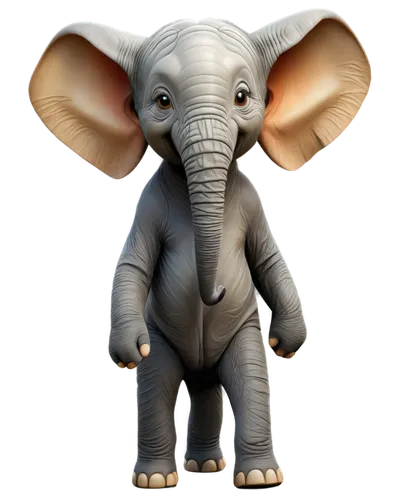 Elephant, cartoon style, PNG clipart, standing posture, big ears, tusks, grey skin, wrinkled texture, African savanna-inspired, vibrant colors, simple background, 3/4 composition, soft lighting, cute 