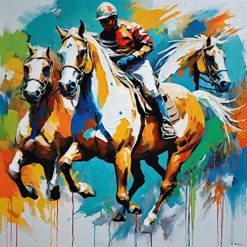 horseracing,racehorses,horse racing,colorful horse,chevaux,jockey,Conceptual Art,Oil color,Oil Color 20