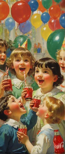 the coca-cola company,coca-cola,coca cola,little girl with balloons,coke,oil painting on canvas,red balloons,baloons,happy birthday balloons,soda shop,colorful balloons,soda fountain,red balloon,coca-cola light sango,advertising campaigns,vittel,balloons mylar,vintage children,balloons,cola bottles,Art,Classical Oil Painting,Classical Oil Painting 27