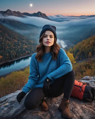 blue mountains,autumn background,girl wearing hat,georgia,travel woman,mountain guide,hiking equipment,landscape background,mountain sunrise,high-altitude mountain tour,autumn icon,mystical portrait of a girl,beret,autumn theme,free wilderness,tasmania,portrait photographers,a girl with a camera,autumn mountains,girl in a long,Photography,General,Natural