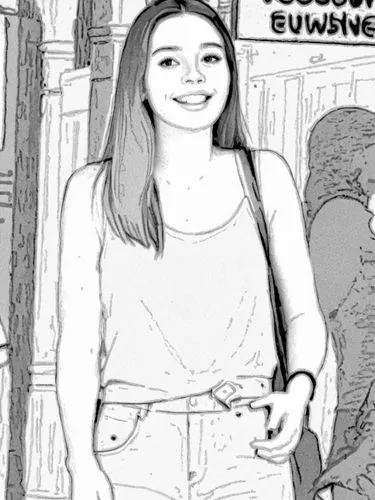 black and white drawing of young woman holding a smart phone,ewha,wivina,lukis,elvina,rajawongse,uncolored,Design Sketch,Design Sketch,Black and white Comic