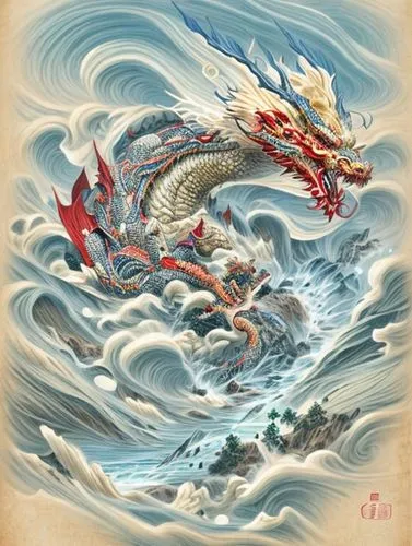 An ancient Chinese dragon, in the rivers, lakes and seas, with a sense of antiquity, high-definition version,chinese dragon,dragon boat,dragon li,oriental painting,dragon of earth,chinese art,dragonbo