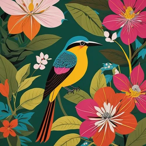 flower and bird illustration,bird pattern,bird illustration,tropical birds,bird painting,bird flower,toucans,tropical bird,spring bird,colorful birds,tropical floral background,an ornamental bird,seamless pattern,ornamental bird,tropical bird climber,floral and bird frame,old world oriole,sunbird,garden bird,flamingo pattern,Illustration,Vector,Vector 13