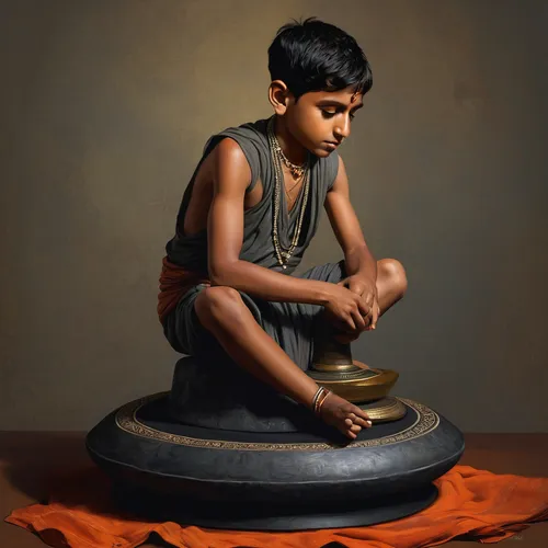 indian monk,indian art,world digital painting,hand digital painting,boy praying,indian drummer,digital painting,mridangam,handpan,murukku,sadhu,potter's wheel,child playing,child portrait,dosa,male poses for drawing,tamil culture,by chaitanya k,snake charmers,sadhus,Illustration,Realistic Fantasy,Realistic Fantasy 22