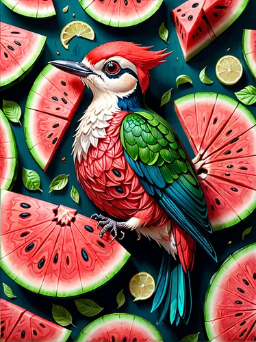 watermelon painting,watermelon background,watermelon wallpaper,watermelon pattern,watermelon,sliced watermelon,strawberries falcon,tropical bird,watermelon slice,tropical birds,fruit pattern,colorful birds,cut watermelon,edible parrots,watermelons,watermelon umbrella,bird painting,tiger parakeet,exotic bird,tropical animals,Anime,Anime,General