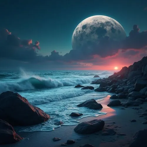 dark beach,moonlit night,full hd wallpaper,moonscape,moonrise,moonscapes,Photography,General,Realistic