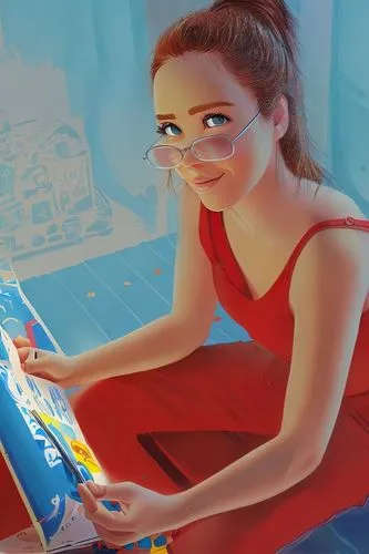 PIXAR, HIGH DEFINITION, COLOR 30,meticulous painting,painting technique,girl studying,girl on the boat,illustrator,sci fiction illustration,world digital painting,girl drawing,painting work,photo pain