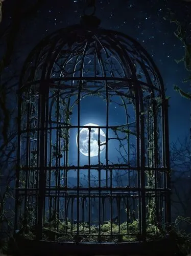 bird cage,witch house,gazebo,witch's house,moonlit night,secret garden of venus,greenhouse cover,birdcage,halloween background,mirror house,moonlit,cartoon video game background,dreams catcher,greenhouse,cage,hanging moon,dandelion hall,nocturnal bird,trellis,at night,Conceptual Art,Sci-Fi,Sci-Fi 30