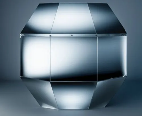 silver metal object sitting on a gray floor,crystalball,ball cube,glass ball,glass sphere,prism ball,cube surface,Photography,General,Realistic