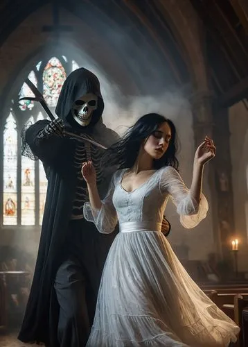 dance of death,danse macabre,gothic portrait,dead bride,gothic fashion,dancing couple,wedding photo,wedding icons,gothic,dark gothic mood,gothic style,gothic woman,wedding couple,the angel with the veronica veil,vampire woman,vampires,silver wedding,haunted cathedral,bride and groom,dracula,Conceptual Art,Fantasy,Fantasy 18