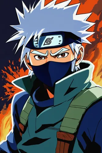 kakashi hatake,naruto,edit icon,bandana background,shinobi,fire background,ikayaki,iaijutsu,cartoon ninja,smoke background,shinkiari,soundcloud icon,ninjutsu,saji,ninja,matsumoto,sensei,okazu,kukicha,cancer icon,Illustration,American Style,American Style 09