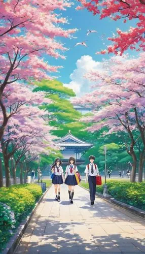 sakura trees,japanese sakura background,sakura background,the cherry blossoms,sakura tree,sakura blossoms,cherry trees,japanese cherry trees,sakura flowers,cherry blossom tree-lined avenue,studio ghibli,cherry blossoms,sakura blossom,takato cherry blossoms,sakura,japanese cherry blossoms,chidori is the cherry blossoms,japan,sakura cherry tree,cherry blossom,Illustration,Japanese style,Japanese Style 04