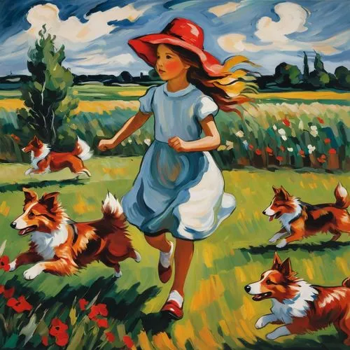 little girl in wind,girl with dog,little girl running,shepherdess,girl picking flowers,foxhunting,countrywomen,girl picking apples,little girls walking,countrywoman,countrygirl,pittura,acadians,dorothy,pastoral,mostovoy,hare field,orlyk,dog running,shepherdesses,Art,Artistic Painting,Artistic Painting 37