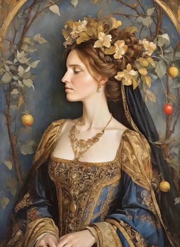 girl in a wreath,principessa,perugini,portrait of a woman,victorian lady,noblewoman,Digital Art,Impressionism