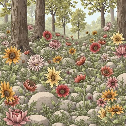 wood daisy background,blanket of flowers,field of flowers,flower field,coneflowers,illustration of the flowers,flowers field,flower meadow,pink daisies,flower bed,sea of flowers,meadow in pastel,blooming field,flowering meadow,cartoon flowers,daisies,flower painting,flower garden,flower illustration,african daisies